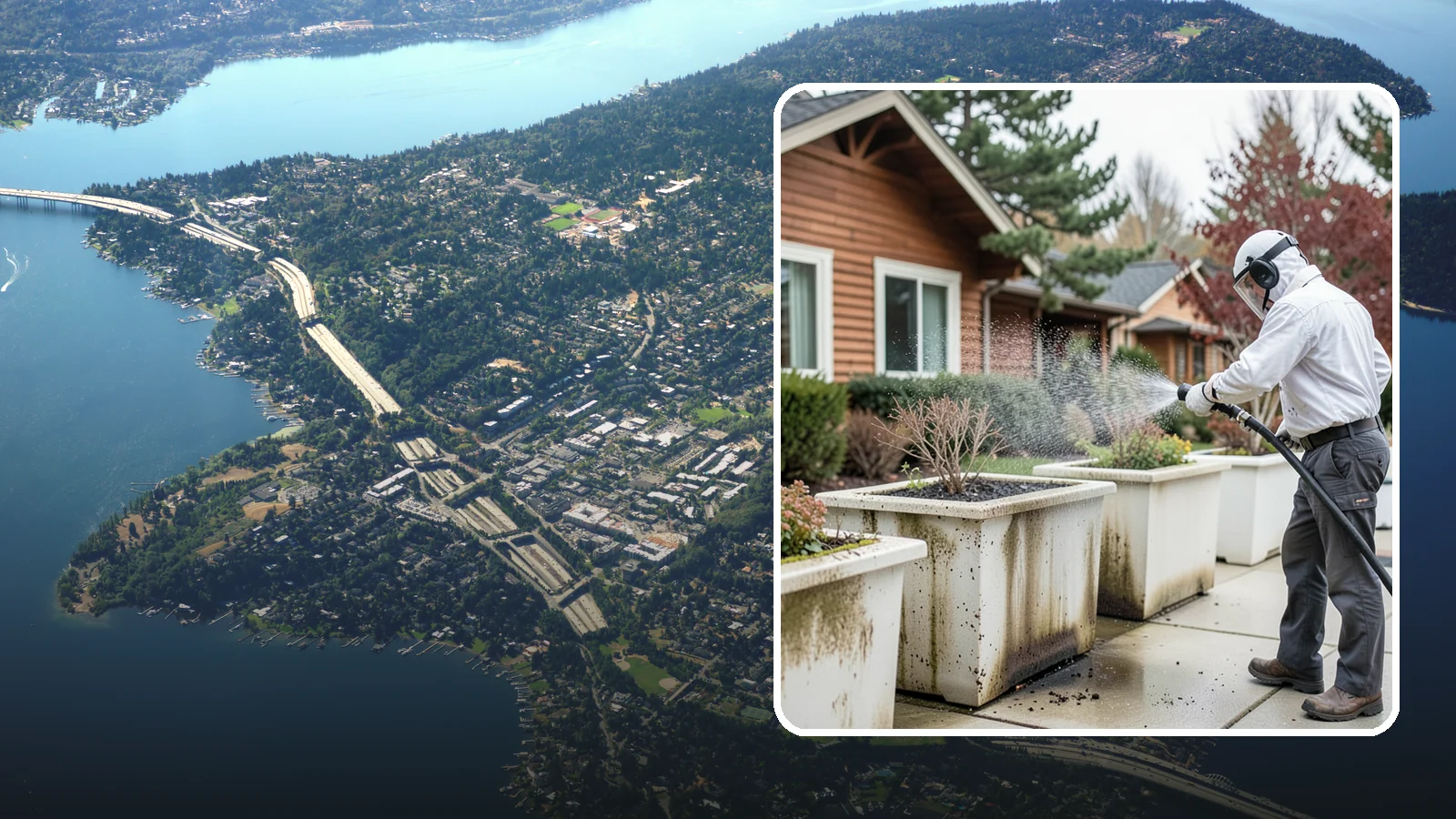 Planter Cleaning in Mercer Island, King County, WA - We wash exterior planters and pots to remove the moss film, mineral crust, and soil staining that gather on their sides.