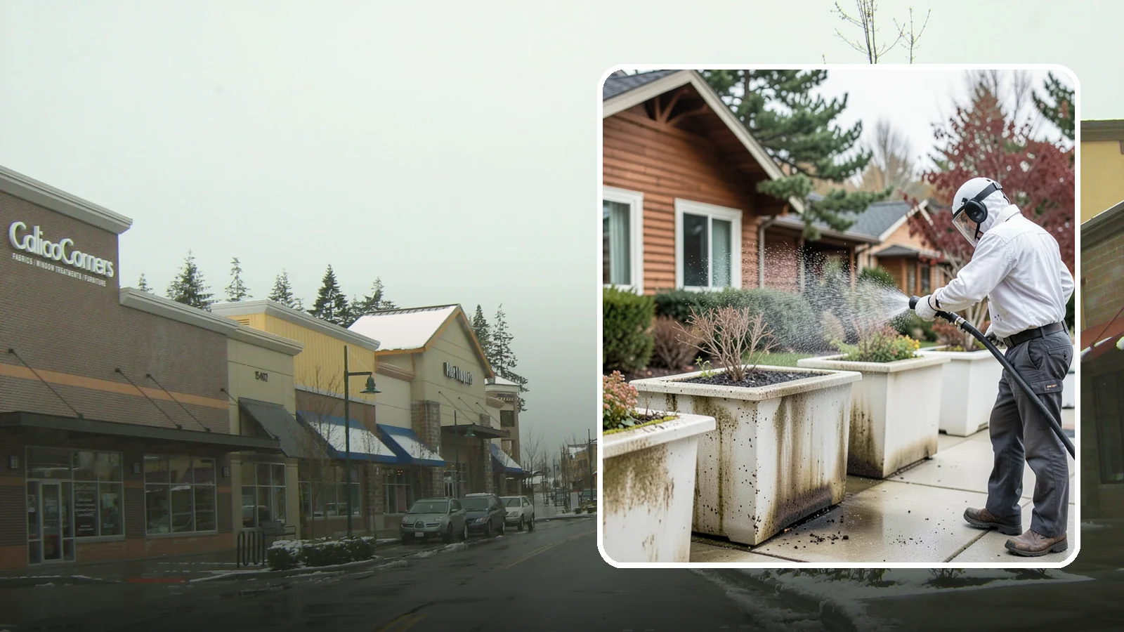 Planter Cleaning in Mill Creek, Snohomish County, WA - We wash exterior planters and pots to remove the moss film, mineral crust, and soil staining that gather on their sides.
