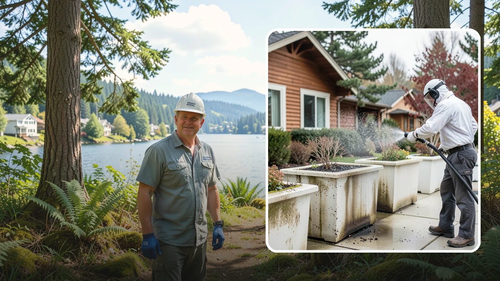 Planter Cleaning in Milton, King County, WA - We wash exterior planters and pots to remove the moss film, mineral crust, and soil staining that gather on their sides.