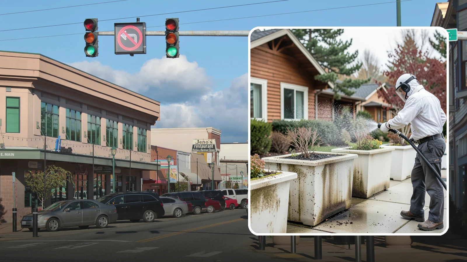 Planter Cleaning in Monroe, Snohomish County, WA - We wash exterior planters and pots to remove the moss film, mineral crust, and soil staining that gather on their sides.