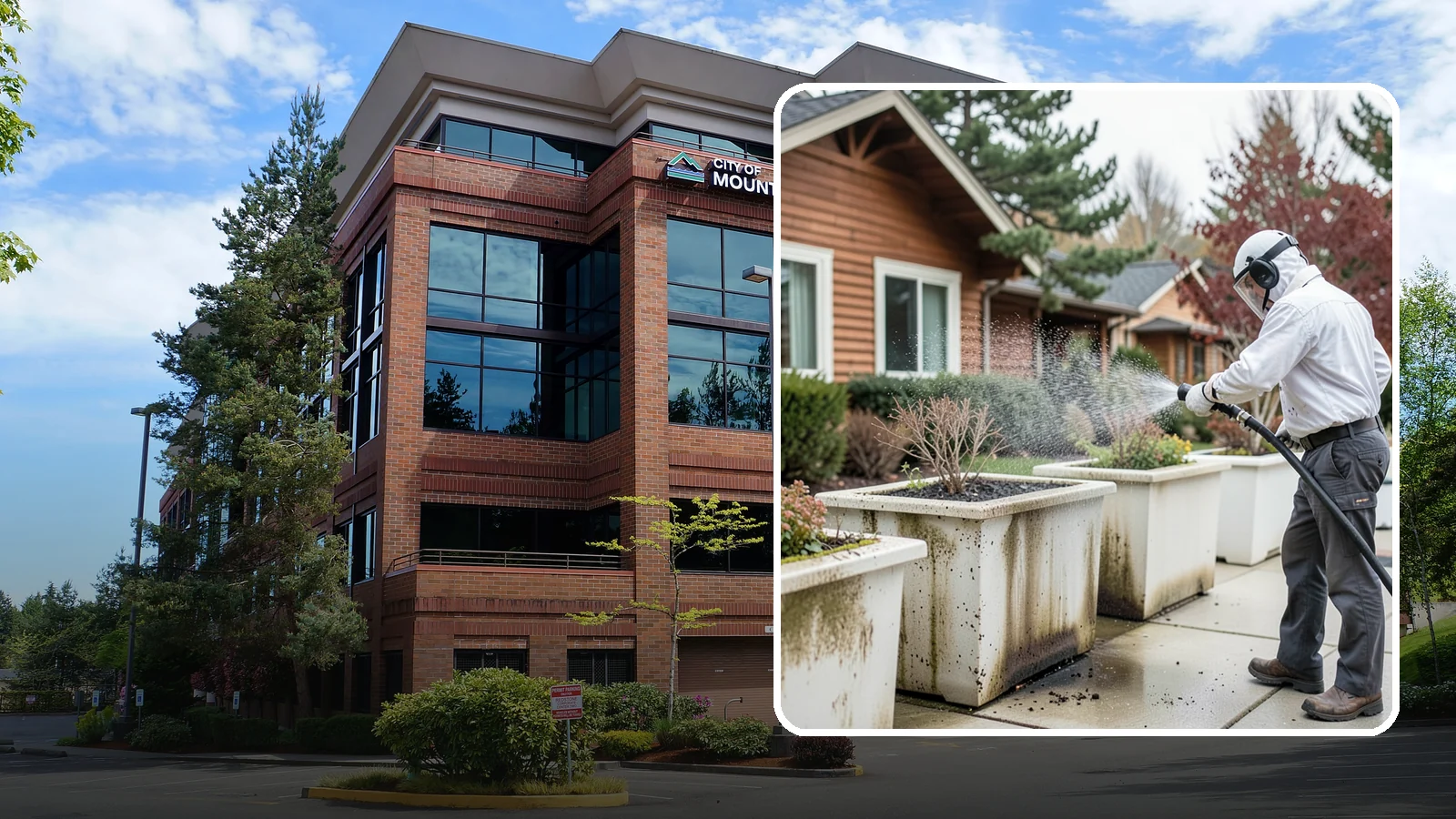 Planter Cleaning in Mountlake Terrace, Snohomish County, WA - We wash exterior planters and pots to remove the moss film, mineral crust, and soil staining that gather on their sides.
