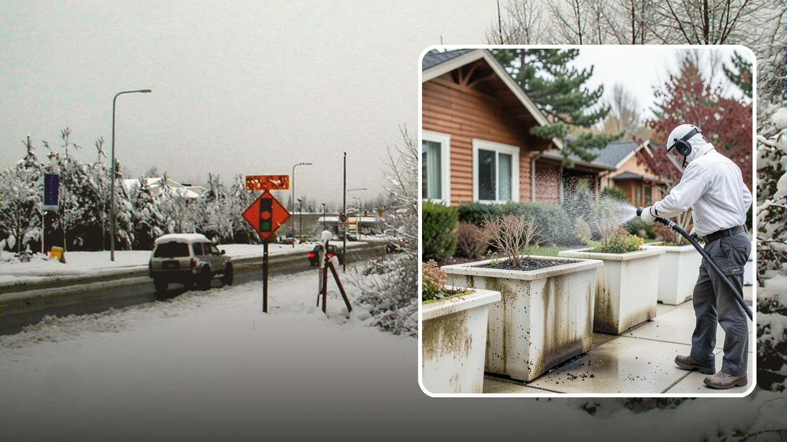 Planter Cleaning in Newcastle, King County, WA - We wash exterior planters and pots to remove the moss film, mineral crust, and soil staining that gather on their sides.