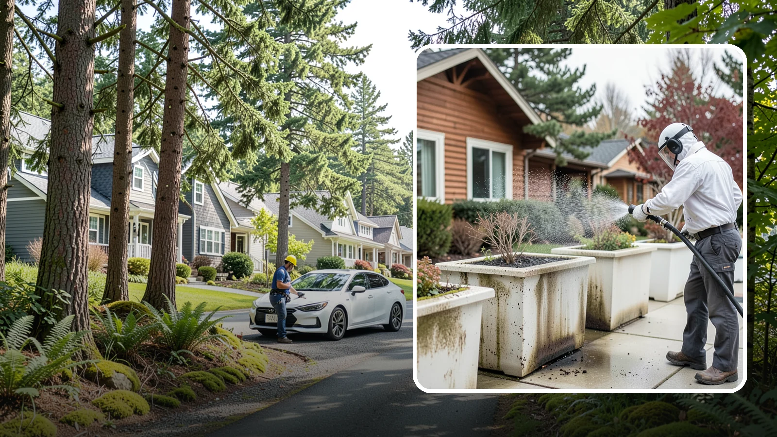 Planter Cleaning in Normandy Park, King County, WA - We wash exterior planters and pots to remove the moss film, mineral crust, and soil staining that gather on their sides.