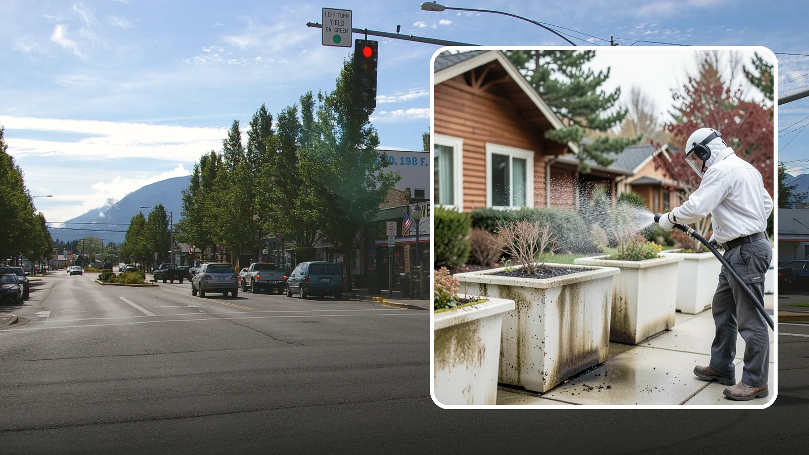 Planter Cleaning in North Bend, King County, WA - We wash exterior planters and pots to remove the moss film, mineral crust, and soil staining that gather on their sides.