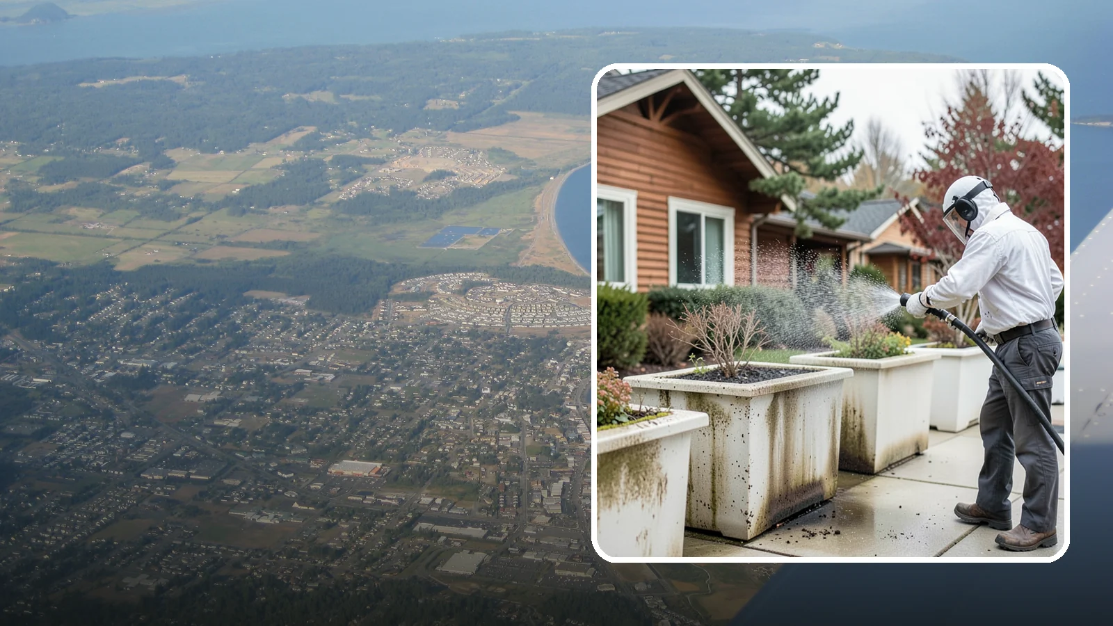 Planter Cleaning in Oak Harbor, Island County, WA - We wash exterior planters and pots to remove the moss film, mineral crust, and soil staining that gather on their sides.
