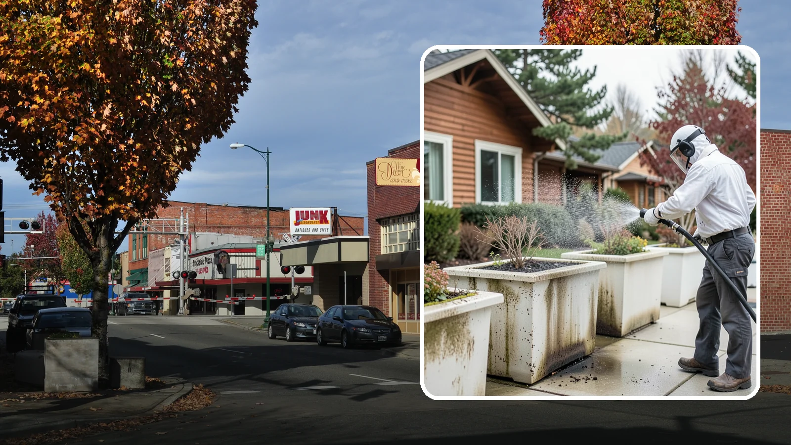 Planter Cleaning in Puyallup, Pierce County, WA - We wash exterior planters and pots to remove the moss film, mineral crust, and soil staining that gather on their sides.