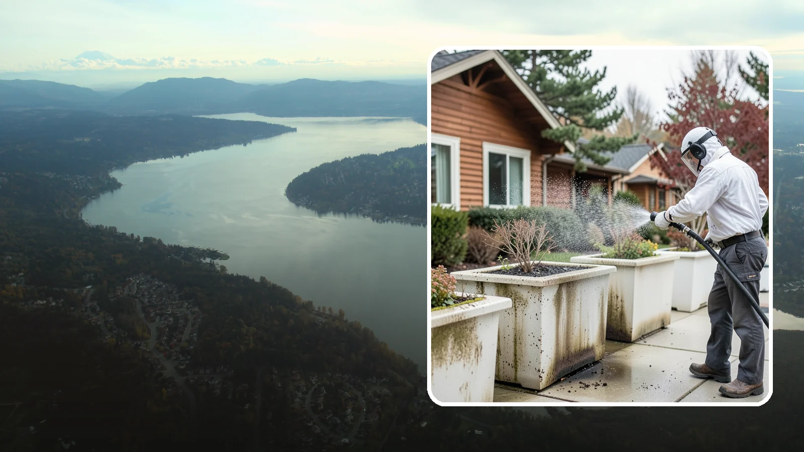 Planter Cleaning in Sammamish, King County, WA - We wash exterior planters and pots to remove the moss film, mineral crust, and soil staining that gather on their sides.