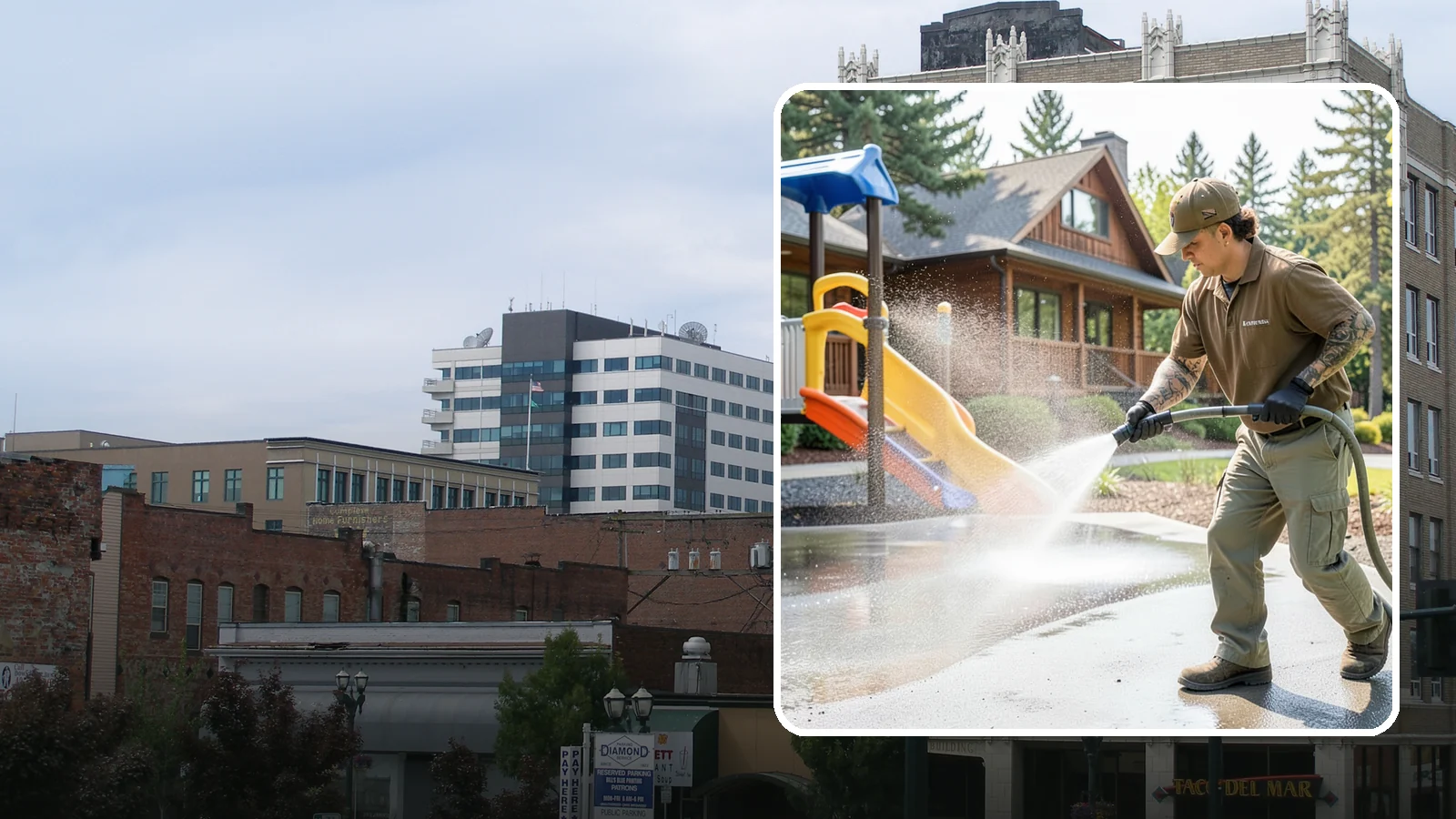 Playground Cleaning in Everett, Snohomish County, WA - We sanitize and clean playground equipment and safety surfacing, clearing the mold and grime kids' hands and shoes pick up in wet...