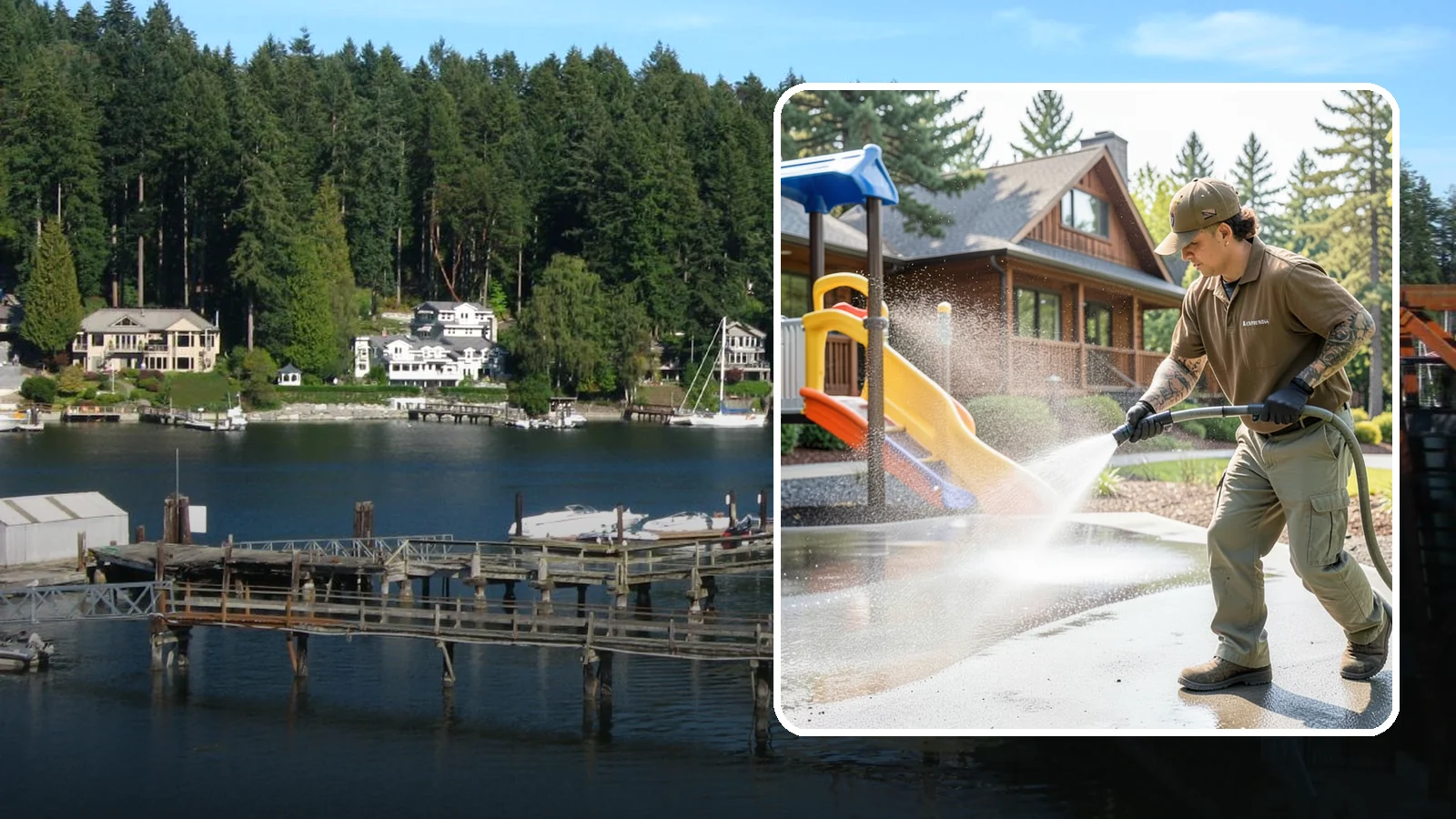 Playground Cleaning in Gig Harbor, Pierce County, WA - We sanitize and clean playground equipment and safety surfacing, clearing the mold and grime kids' hands and shoes pick up in wet...