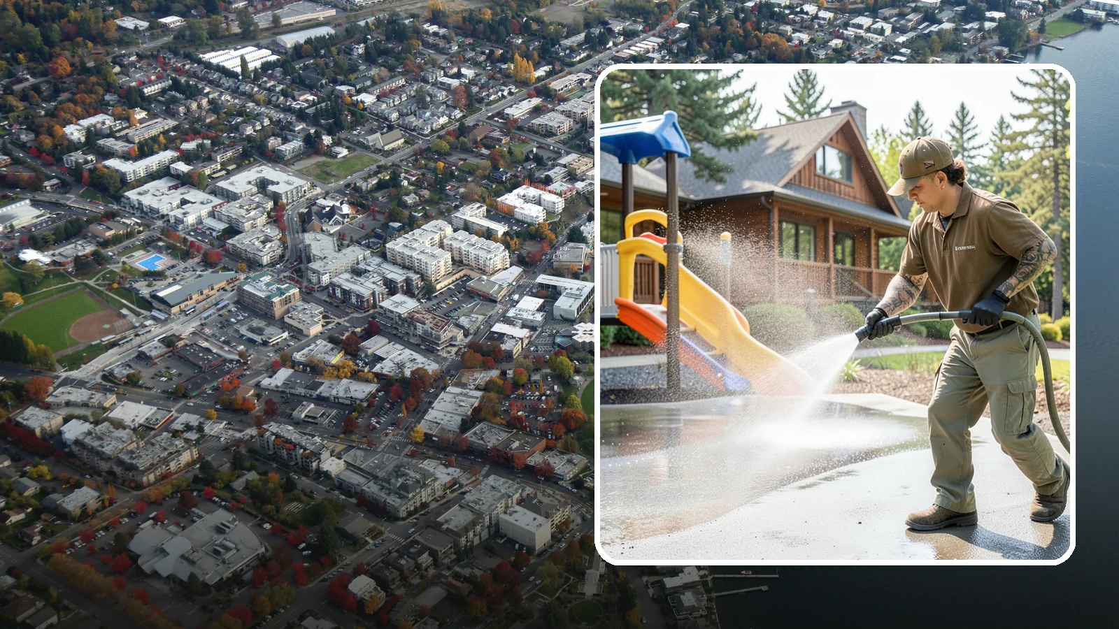 Playground Cleaning in Kirkland, King County, WA - We sanitize and clean playground equipment and safety surfacing, clearing the mold and grime kids' hands and shoes pick up in wet...