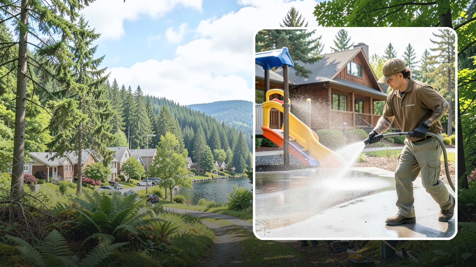 Playground Cleaning in Lake Forest Park, King County, WA - We sanitize and clean playground equipment and safety surfacing, clearing the mold and grime kids' hands and shoes pick up in wet...