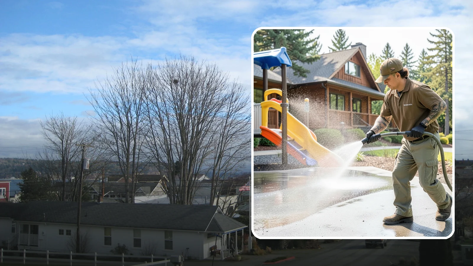 Playground Cleaning in Langley, Island County, WA - We sanitize and clean playground equipment and safety surfacing, clearing the mold and grime kids' hands and shoes pick up in wet...