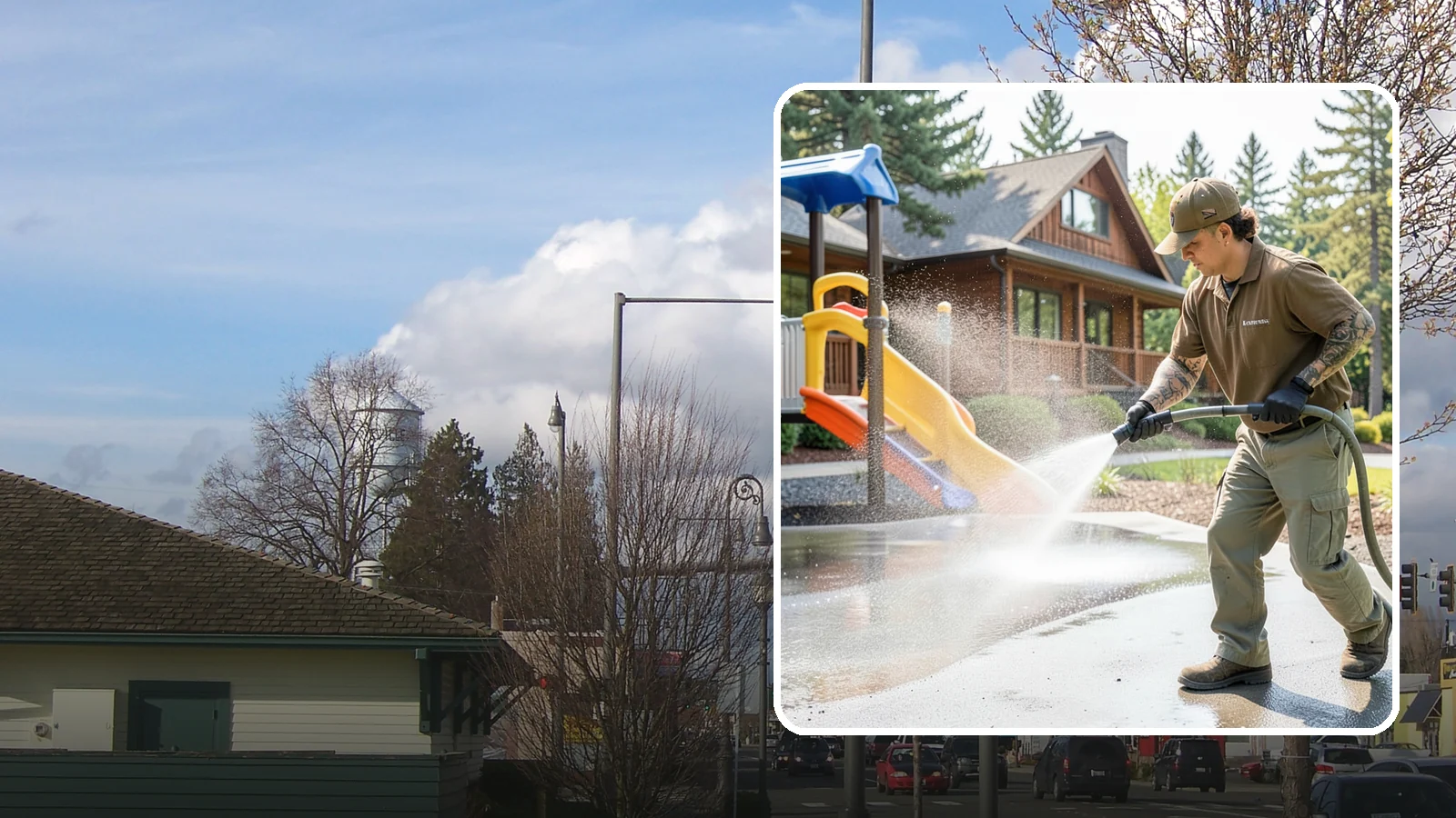 Playground Cleaning in Marysville, Snohomish County, WA - We sanitize and clean playground equipment and safety surfacing, clearing the mold and grime kids' hands and shoes pick up in wet...