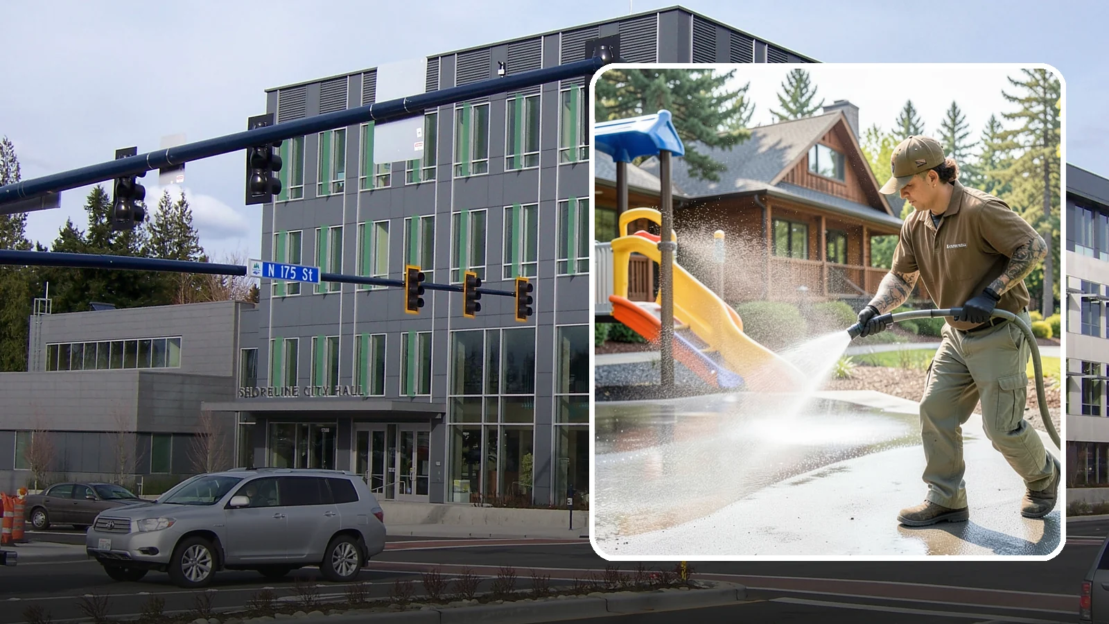 Playground Cleaning in Shoreline, King County, WA - We sanitize and clean playground equipment and safety surfacing, clearing the mold and grime kids' hands and shoes pick up in wet...