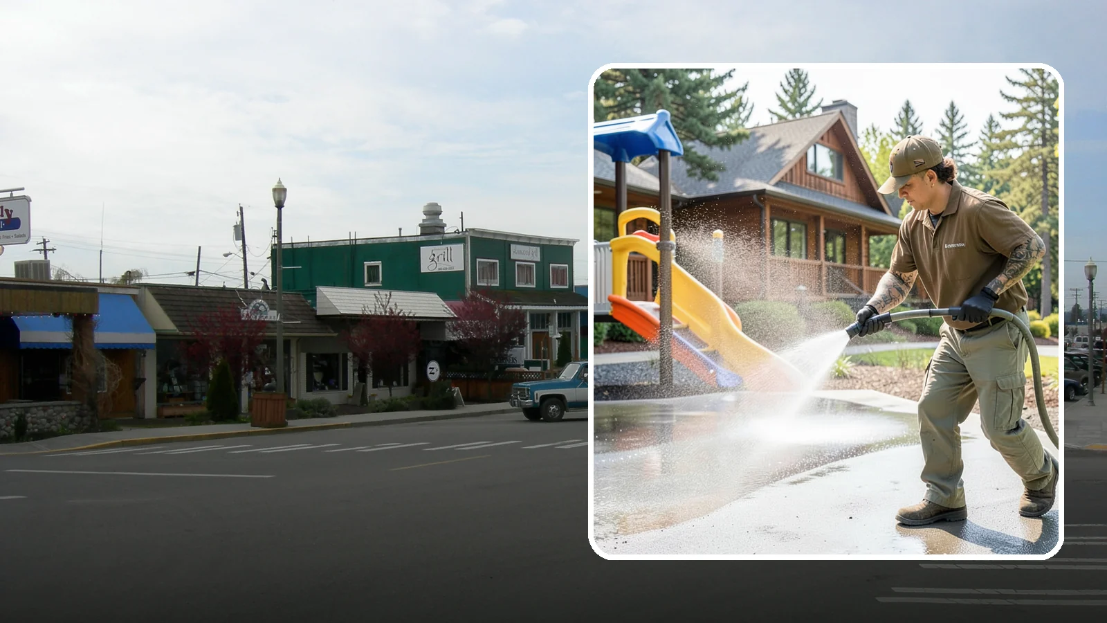 Playground Cleaning in Stanwood, Snohomish County, WA - We sanitize and clean playground equipment and safety surfacing, clearing the mold and grime kids' hands and shoes pick up in wet...