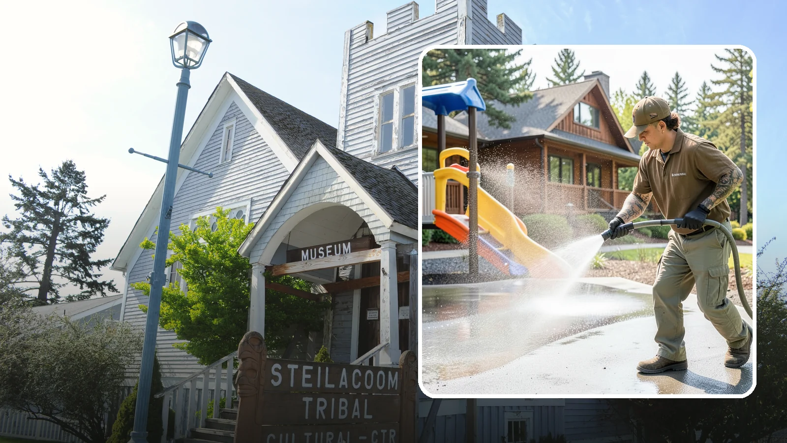 Playground Cleaning in Steilacoom, Pierce County, WA - We sanitize and clean playground equipment and safety surfacing, clearing the mold and grime kids' hands and shoes pick up in wet...