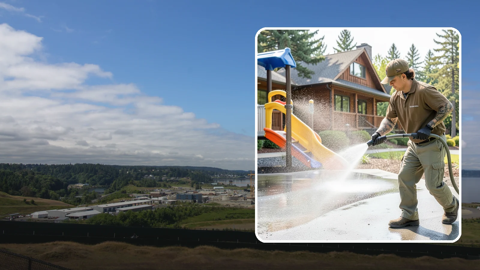Playground Cleaning in University Place, Pierce County, WA - We sanitize and clean playground equipment and safety surfacing, clearing the mold and grime kids' hands and shoes pick up in wet...