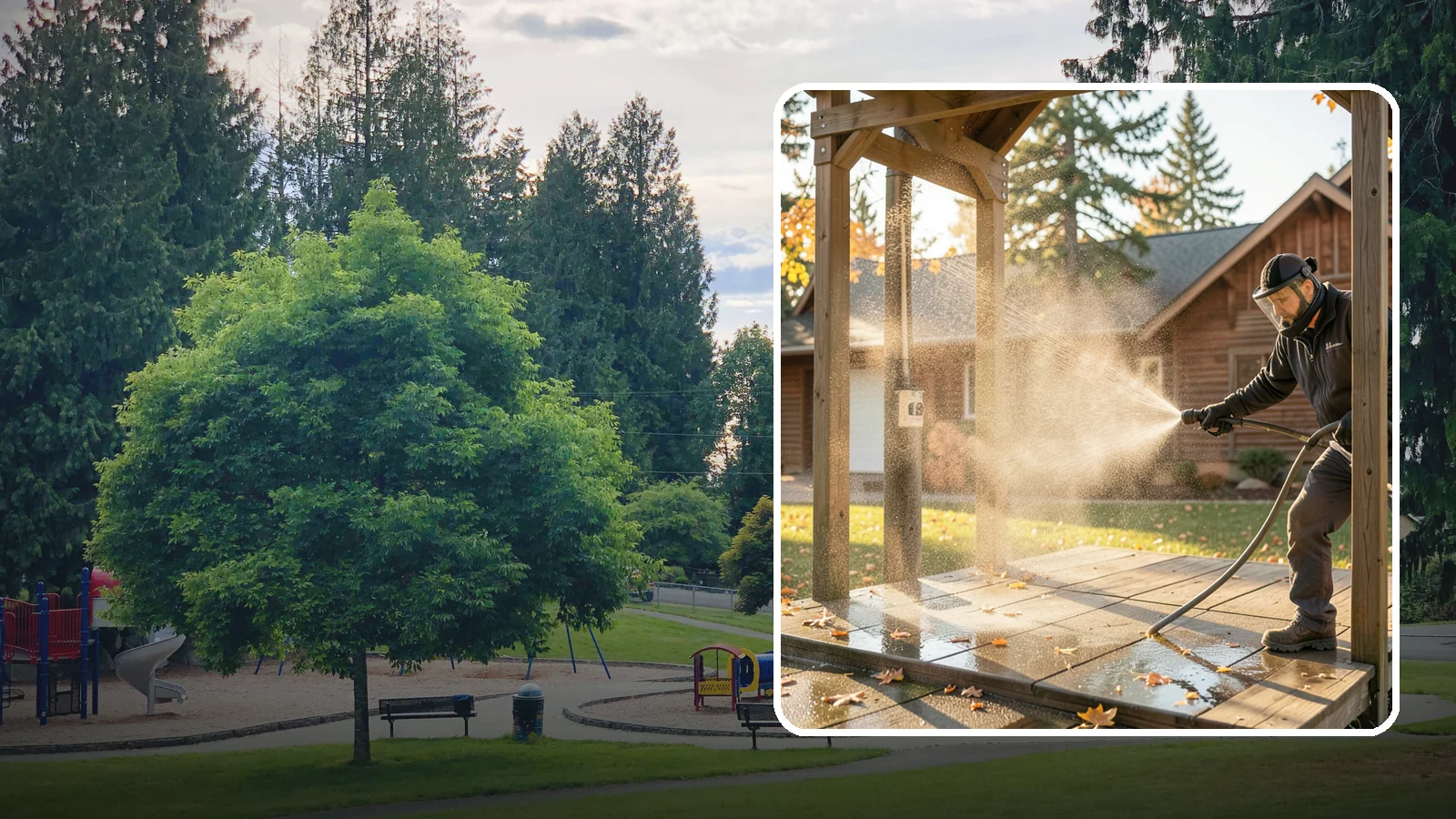 Playset Cleaning in Bonney Lake, Pierce County, WA - Sanitize and clean wood and plastic playsets to remove mold, mildew, and grime for a safer play surface.