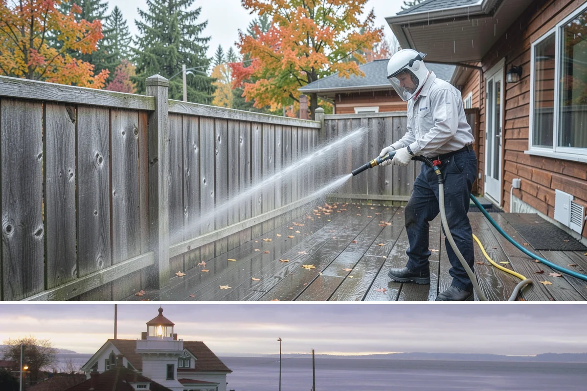 Playset Cleaning in Mukilteo, Snohomish County, WA - Late spring cleaning prepares the playset for a summer of use and clears the mildew that built up over the wet months.