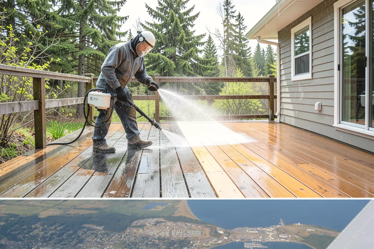 Playset Cleaning in Oak Harbor, Island County, WA - Late spring cleaning prepares the playset for a summer of use and clears the mildew that built up over the wet months.