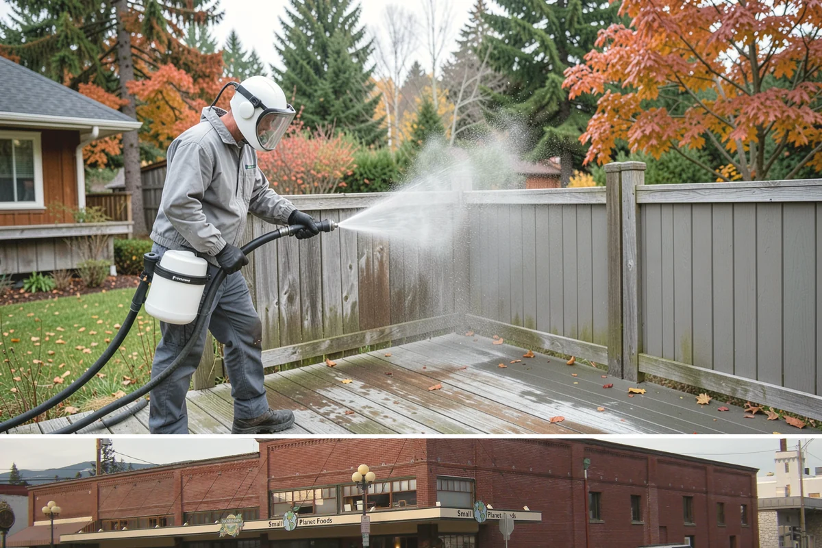 Playset Cleaning in Sedro-Woolley, Skagit County, WA - Late spring cleaning prepares the playset for a summer of use and clears the mildew that built up over the wet months.