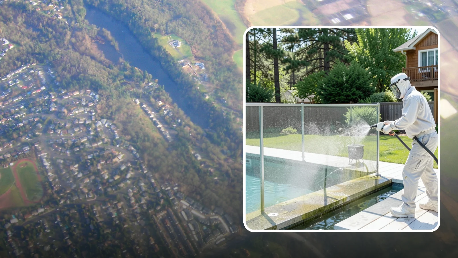 Pool Cage Cleaning in Algona, King County, WA - We soft wash pool cage screens and framing to clear the algae and mildew that build up fast in our humid, tree-lined yards.