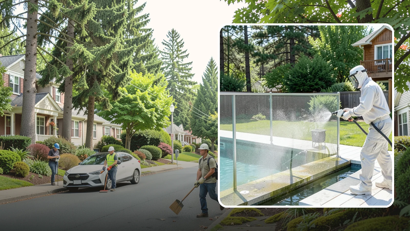 Pool Cage Cleaning in Beaux Arts Village, King County, WA - We soft wash pool cage screens and framing to clear the algae and mildew that build up fast in our humid, tree-lined yards.