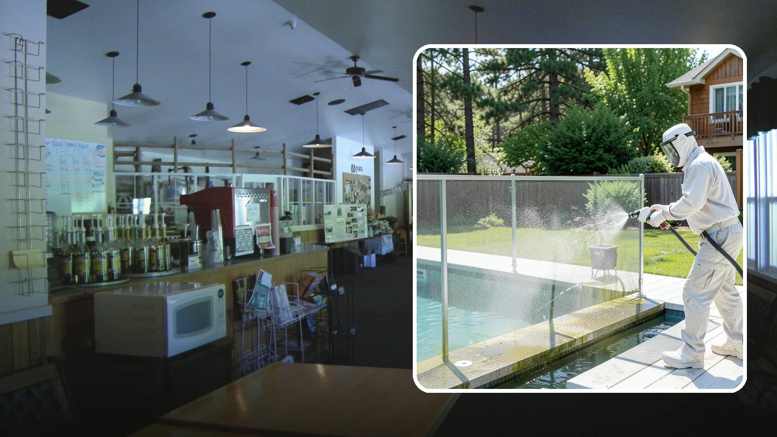 Pool Cage Cleaning in Black Diamond, King County, WA - We soft wash pool cage screens and framing to clear the algae and mildew that build up fast in our humid, tree-lined yards.