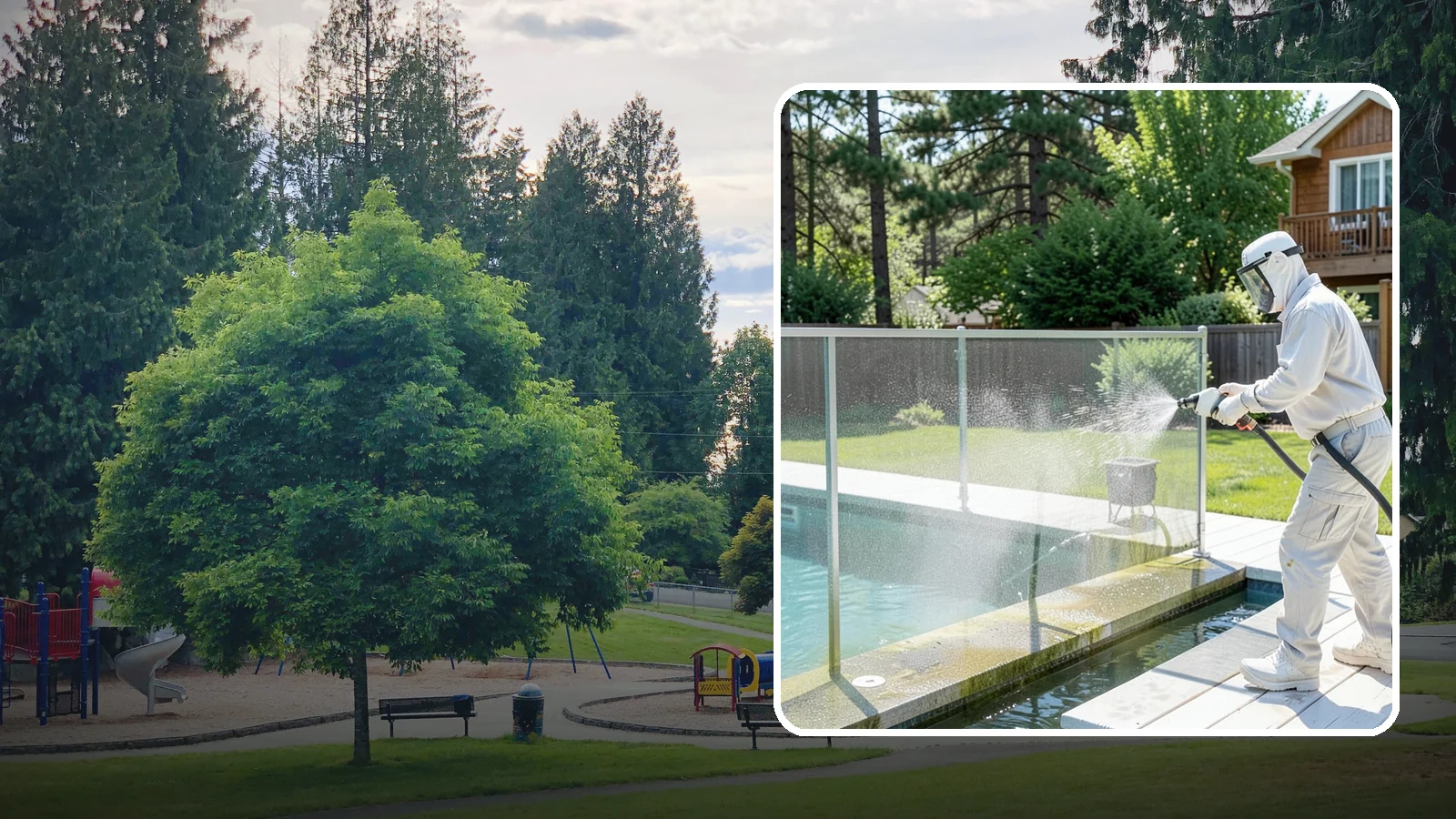 Pool Cage Cleaning in Bonney Lake, Pierce County, WA - We soft wash pool cage screens and framing to clear the algae and mildew that build up fast in our humid, tree-lined yards.