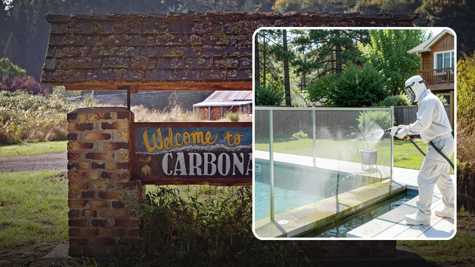Pool Cage Cleaning in Carbonado, Pierce County, WA - We soft wash pool cage screens and framing to clear the algae and mildew that build up fast in our humid, tree-lined yards.