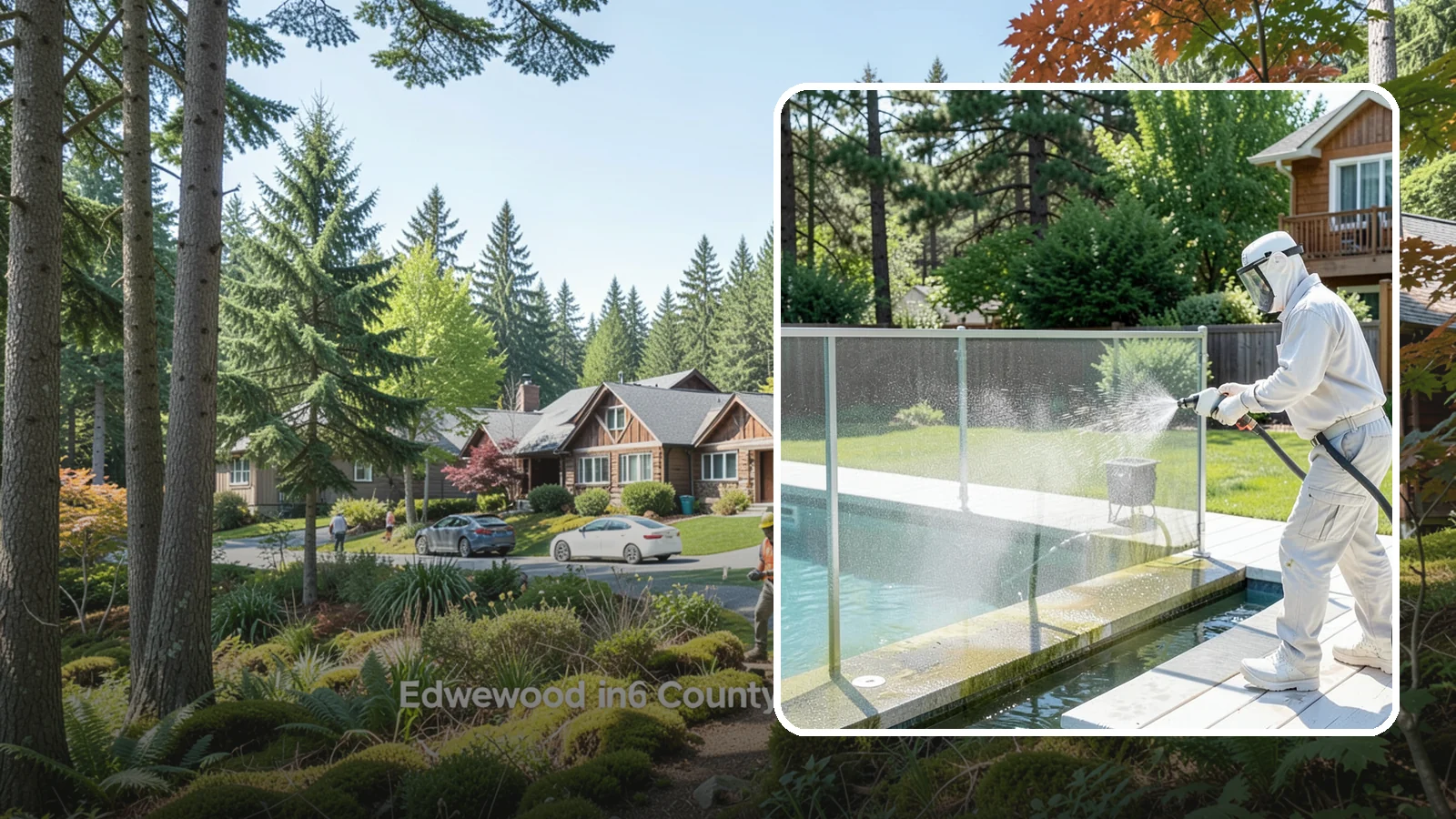 Pool Cage Cleaning in Edgewood, Pierce County, WA - We soft wash pool cage screens and framing to clear the algae and mildew that build up fast in our humid, tree-lined yards.