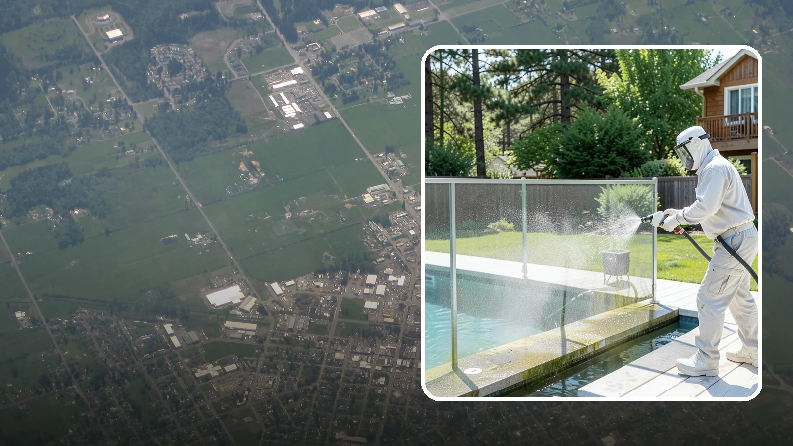 Pool Cage Cleaning in Enumclaw, King County, WA - We soft wash pool cage screens and framing to clear the algae and mildew that build up fast in our humid, tree-lined yards.