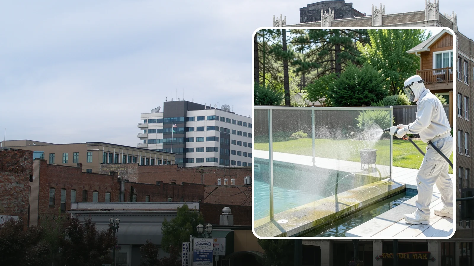 Pool Cage Cleaning in Everett, Snohomish County, WA - We soft wash pool cage screens and framing to clear the algae and mildew that build up fast in our humid, tree-lined yards.