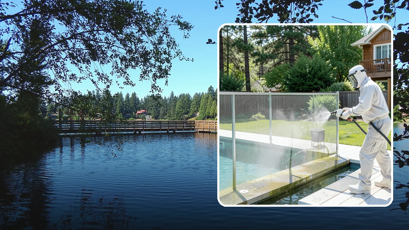 Pool Cage Cleaning in Federal Way, King County, WA - We soft wash pool cage screens and framing to clear the algae and mildew that build up fast in our humid, tree-lined yards.