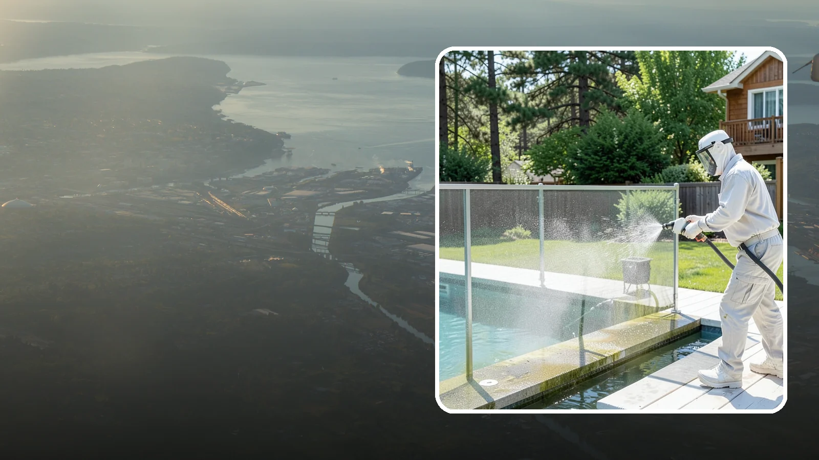 Pool Cage Cleaning in Fife, Pierce County, WA - We soft wash pool cage screens and framing to clear the algae and mildew that build up fast in our humid, tree-lined yards.