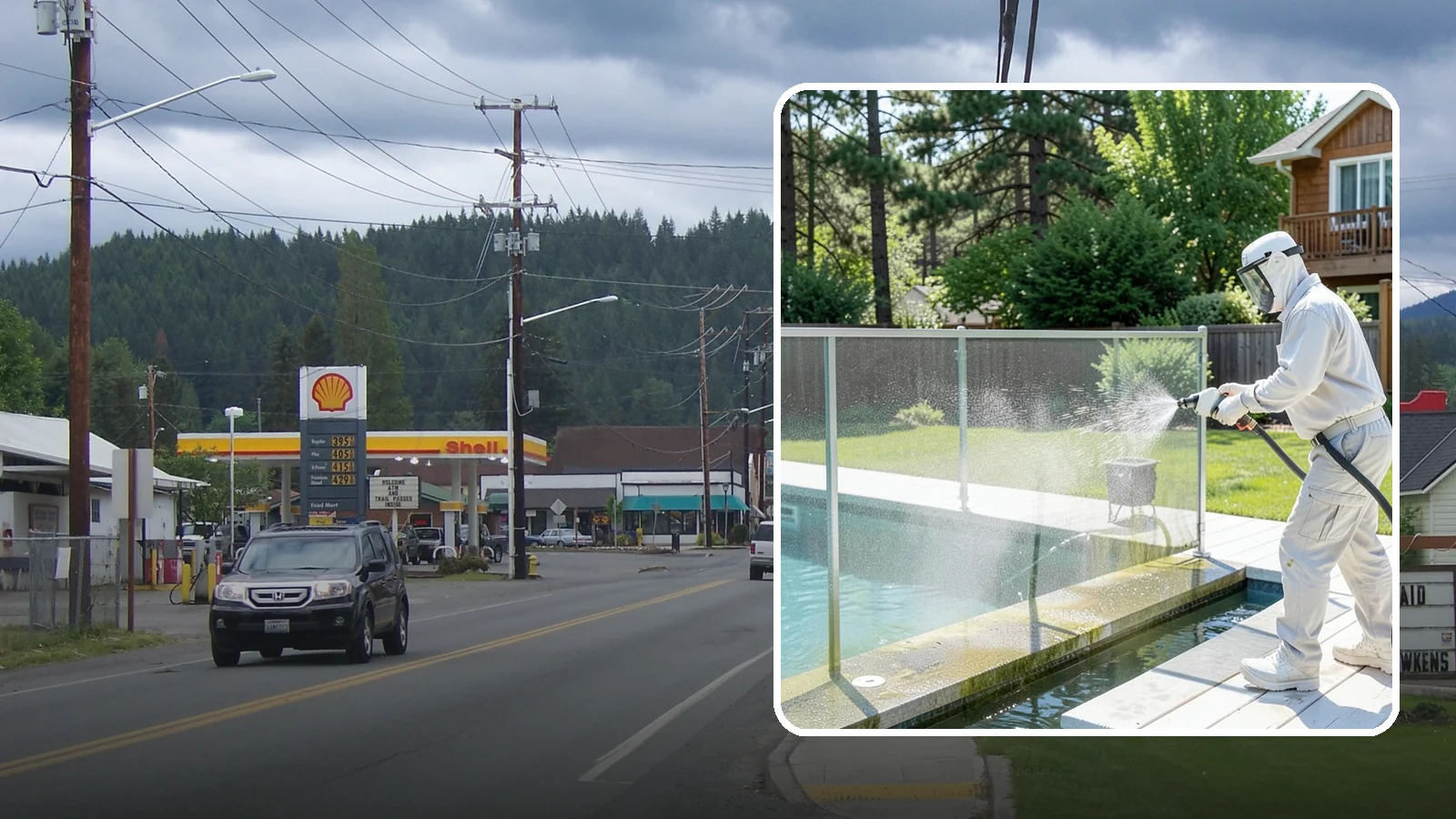 Pool Cage Cleaning in Granite Falls, Snohomish County, WA - We soft wash pool cage screens and framing to clear the algae and mildew that build up fast in our humid, tree-lined yards.