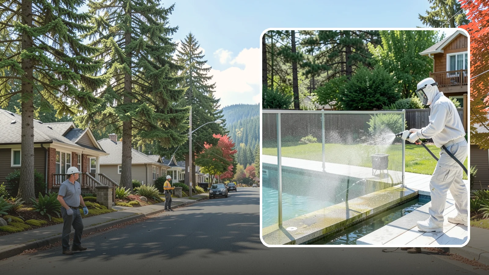 Pool Cage Cleaning in Hunts Point, King County, WA - We soft wash pool cage screens and framing to clear the algae and mildew that build up fast in our humid, tree-lined yards.