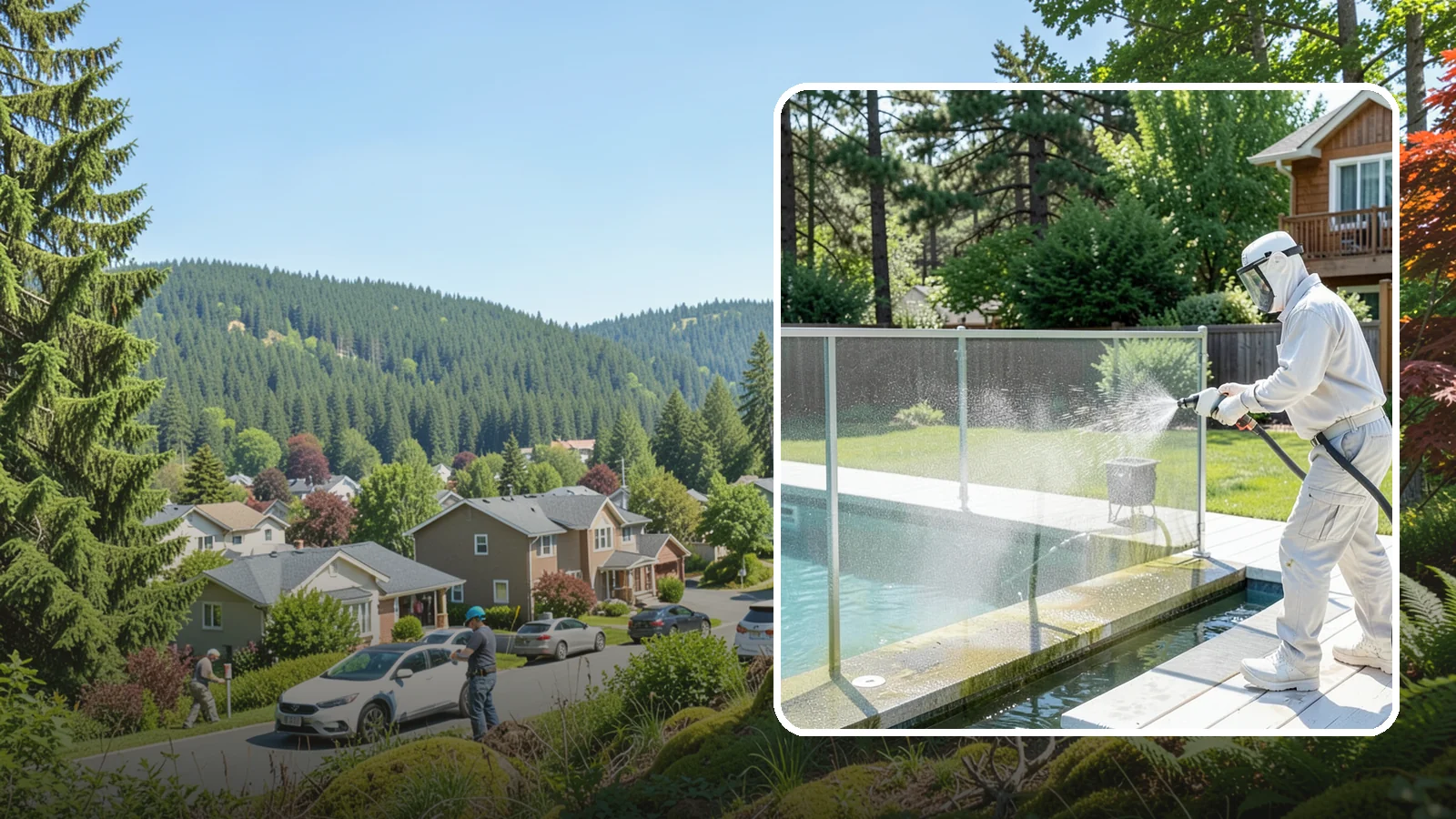 Pool Cage Cleaning in Index, Snohomish County, WA - We soft wash pool cage screens and framing to clear the algae and mildew that build up fast in our humid, tree-lined yards.