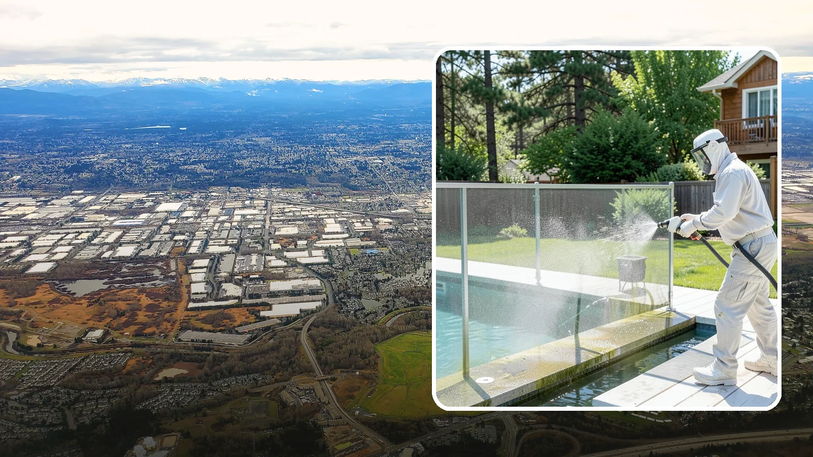 Pool Cage Cleaning in Kent, King County, WA - We soft wash pool cage screens and framing to clear the algae and mildew that build up fast in our humid, tree-lined yards.