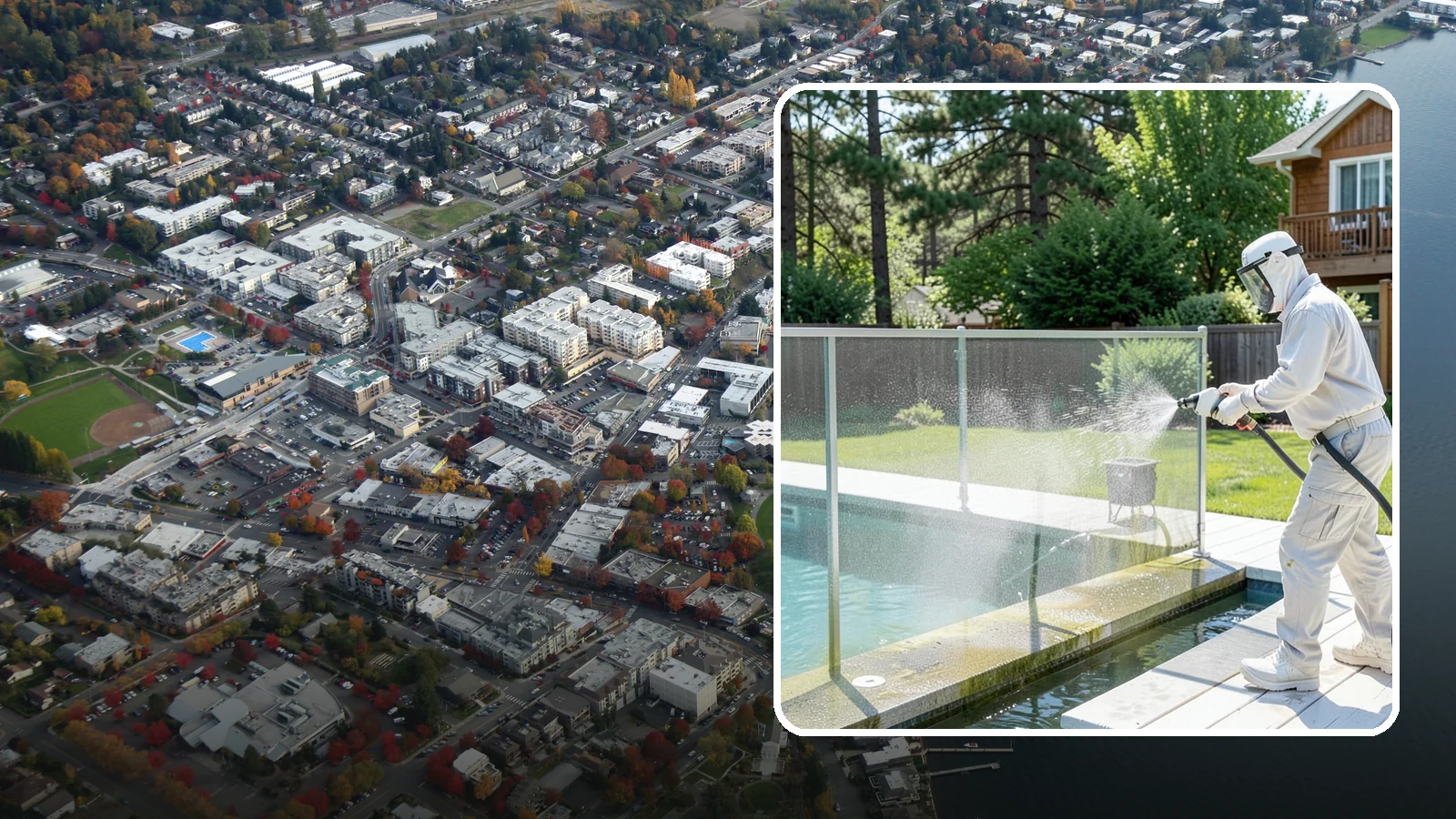 Pool Cage Cleaning in Kirkland, King County, WA - We soft wash pool cage screens and framing to clear the algae and mildew that build up fast in our humid, tree-lined yards.