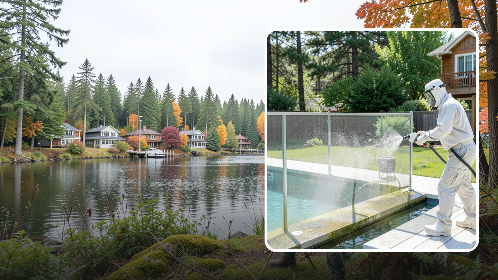 Pool Cage Cleaning in La Conner, Skagit County, WA - We soft wash pool cage screens and framing to clear the algae and mildew that build up fast in our humid, tree-lined yards.