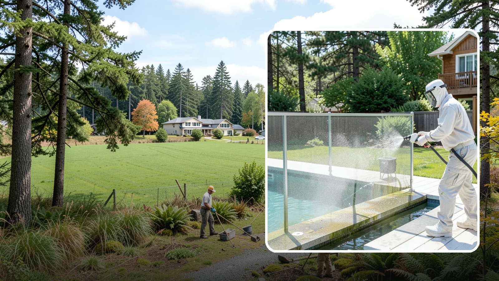 Pool Cage Cleaning in Lyman, Skagit County, WA - We soft wash pool cage screens and framing to clear the algae and mildew that build up fast in our humid, tree-lined yards.