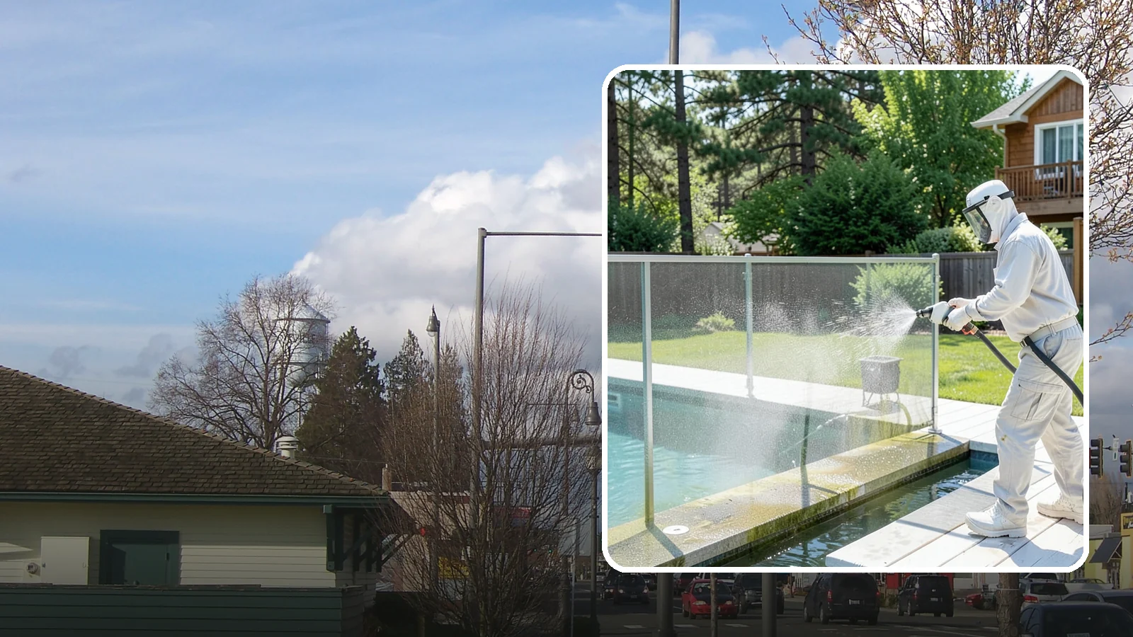 Pool Cage Cleaning in Marysville, Snohomish County, WA - We soft wash pool cage screens and framing to clear the algae and mildew that build up fast in our humid, tree-lined yards.