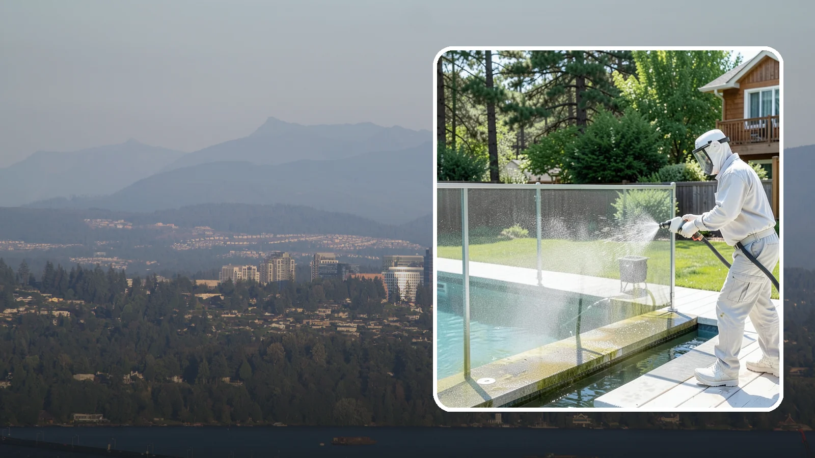 Pool Cage Cleaning in Medina, King County, WA - We soft wash pool cage screens and framing to clear the algae and mildew that build up fast in our humid, tree-lined yards.