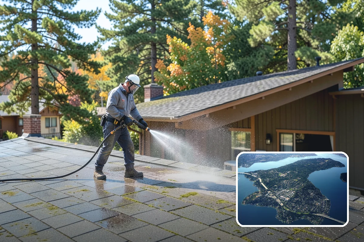 Pool Cage Cleaning in Mercer Island, King County, WA - Clears algae and mildew from fine screen mesh safely
