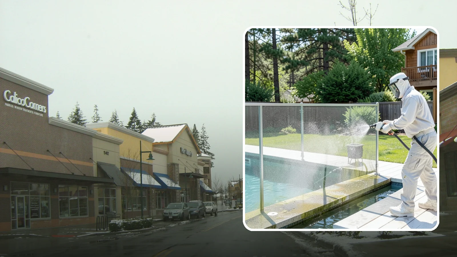 Pool Cage Cleaning in Mill Creek, Snohomish County, WA - We soft wash pool cage screens and framing to clear the algae and mildew that build up fast in our humid, tree-lined yards.