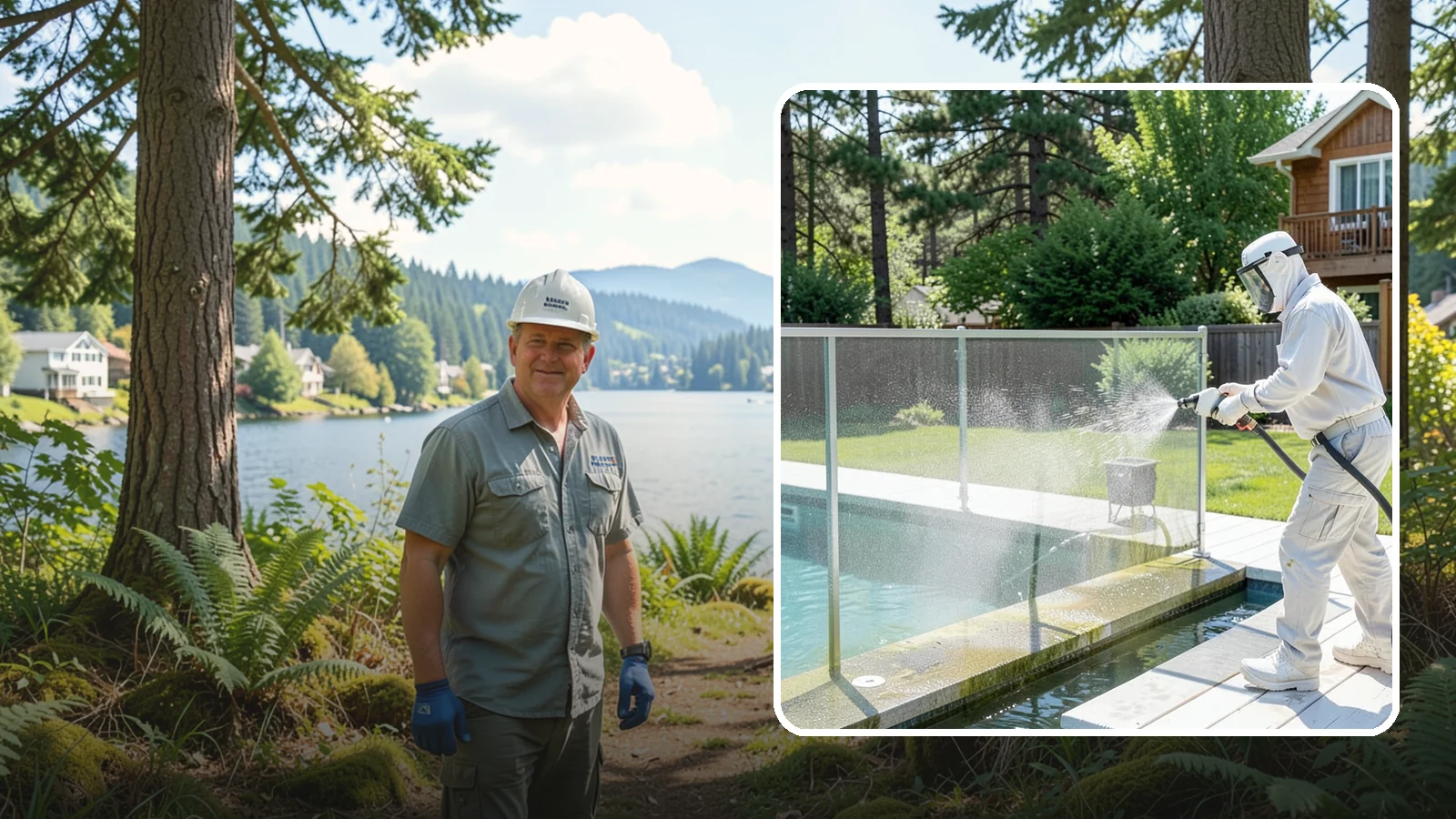 Pool Cage Cleaning in Milton, King County, WA - We soft wash pool cage screens and framing to clear the algae and mildew that build up fast in our humid, tree-lined yards.