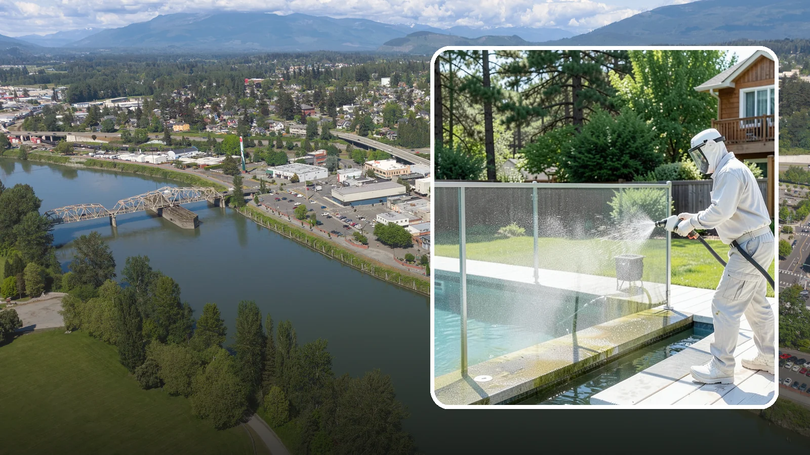 Pool Cage Cleaning in Mount Vernon, Skagit County, WA - We soft wash pool cage screens and framing to clear the algae and mildew that build up fast in our humid, tree-lined yards.
