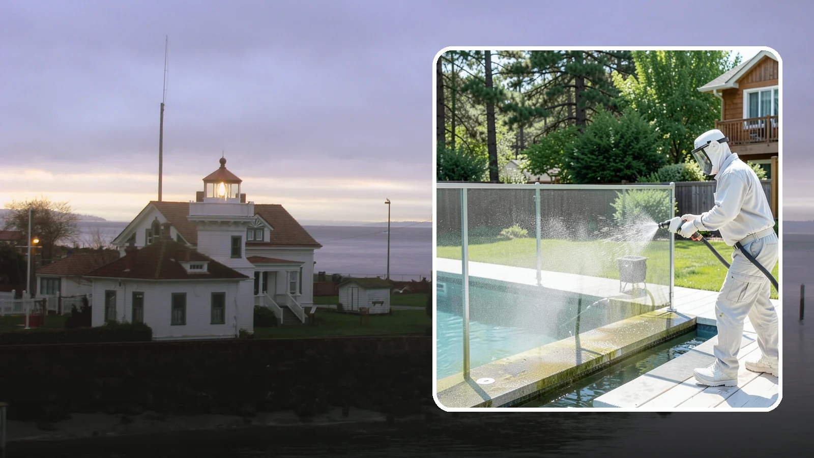 Pool Cage Cleaning in Mukilteo, Snohomish County, WA - We soft wash pool cage screens and framing to clear the algae and mildew that build up fast in our humid, tree-lined yards.