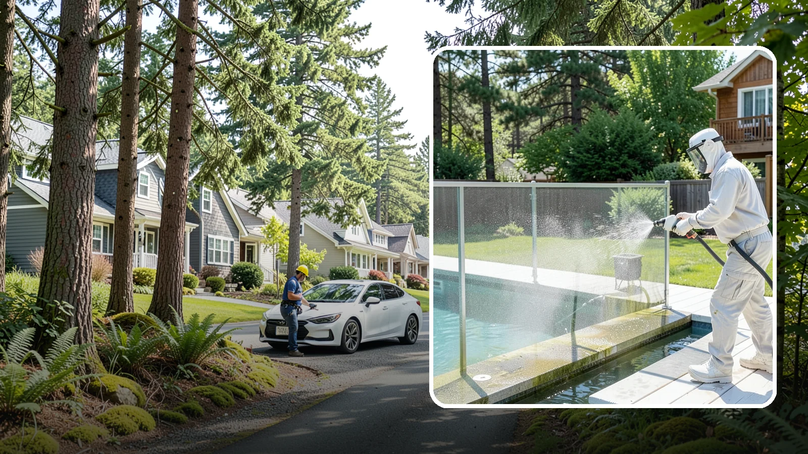 Pool Cage Cleaning in Normandy Park, King County, WA - We soft wash pool cage screens and framing to clear the algae and mildew that build up fast in our humid, tree-lined yards.